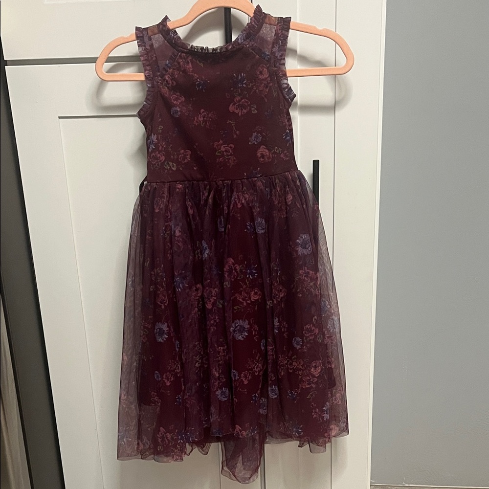 Elegant Burgundy Floral Kids Dress